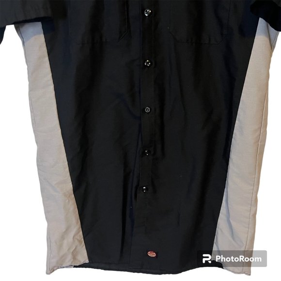 Red Kap Button Up Shirt Mens Medium Short Sleeve Black Gray Retro - Picture 3 of 11